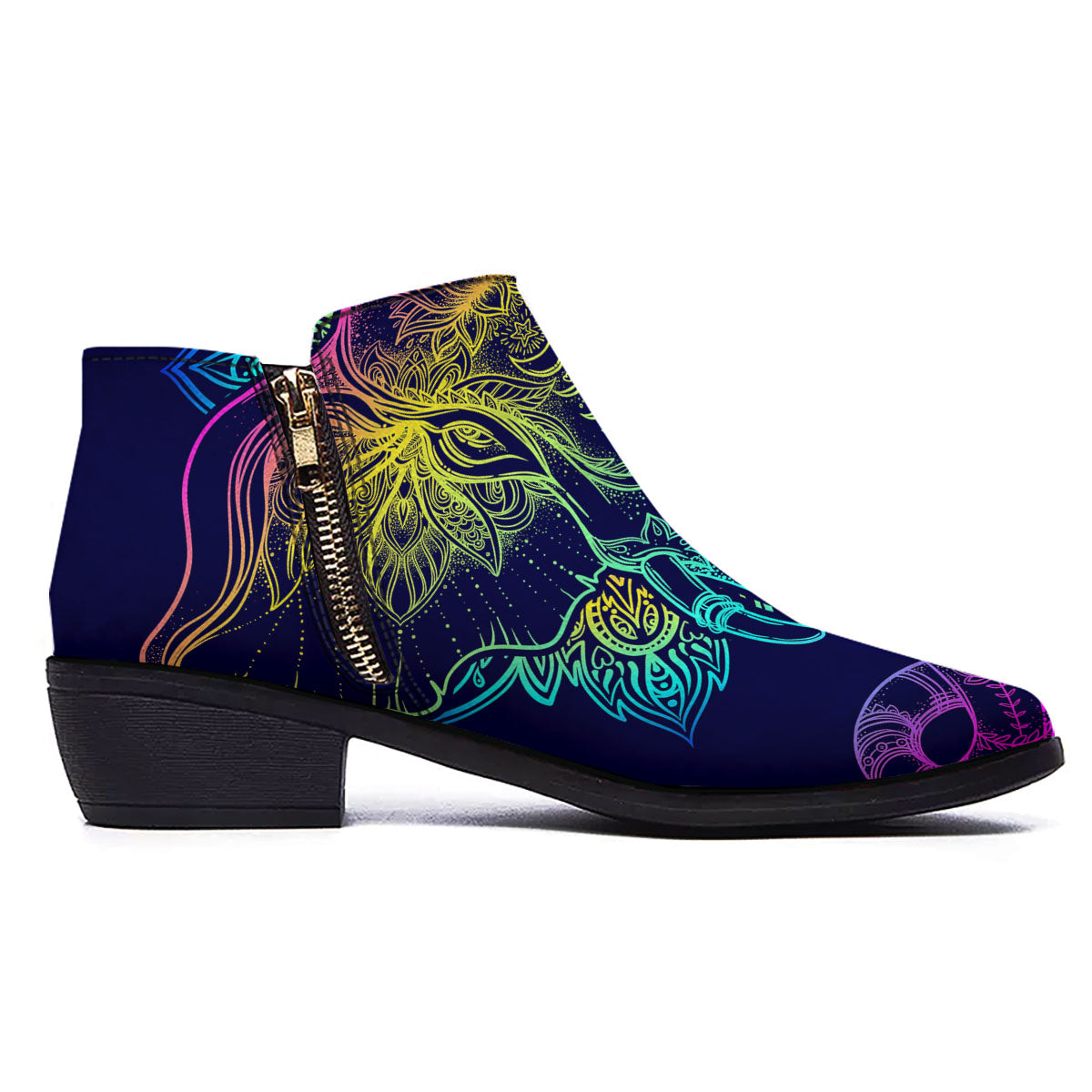 Mandala Spiritual Elephant Print Ankle Boots-grizzshop