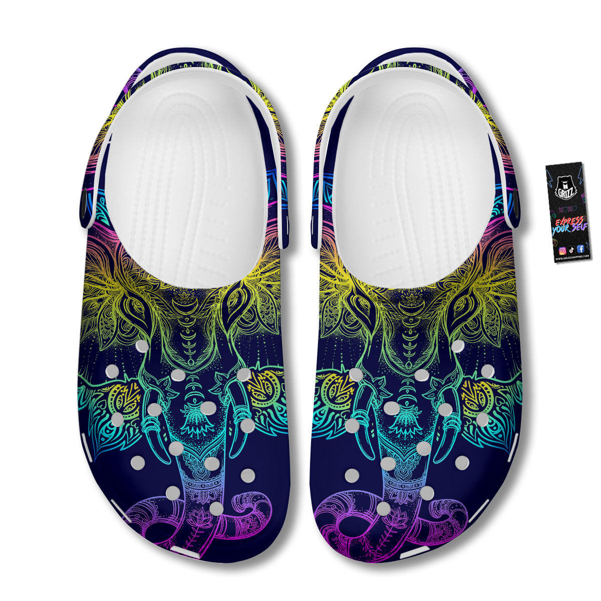 Mandala Spiritual Elephant Print Clog-grizzshop