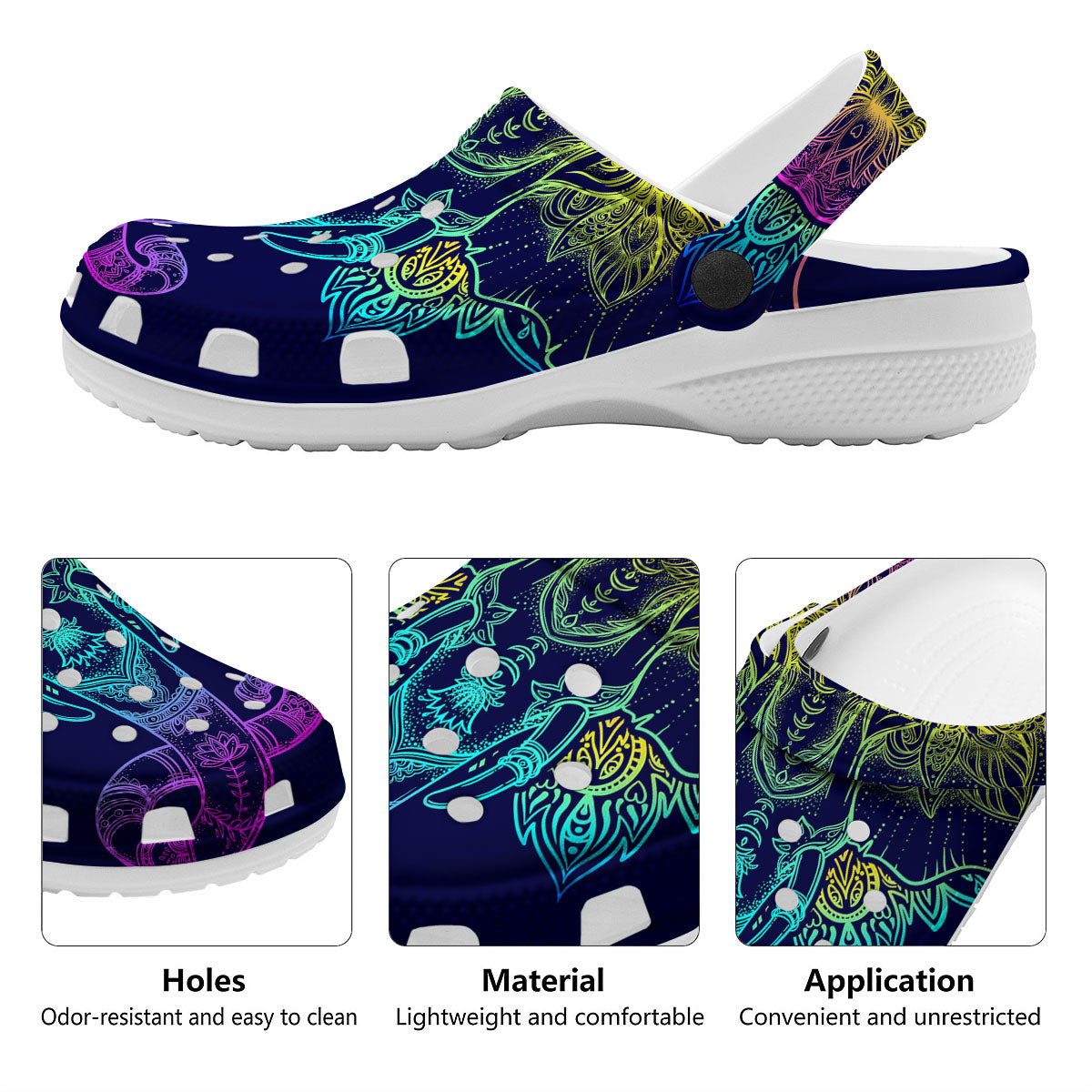 Mandala Spiritual Elephant Print Clog-grizzshop