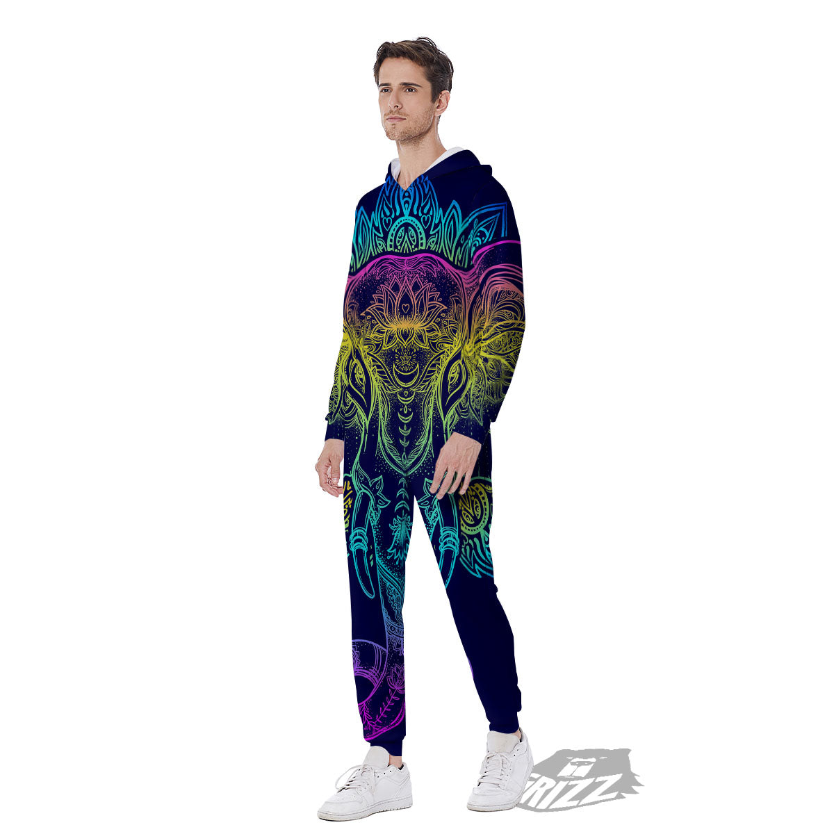 Mandala Spiritual Elephant Print Men's Jumpsuit-grizzshop