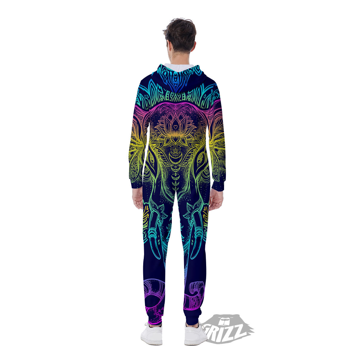 Mandala Spiritual Elephant Print Men's Jumpsuit-grizzshop