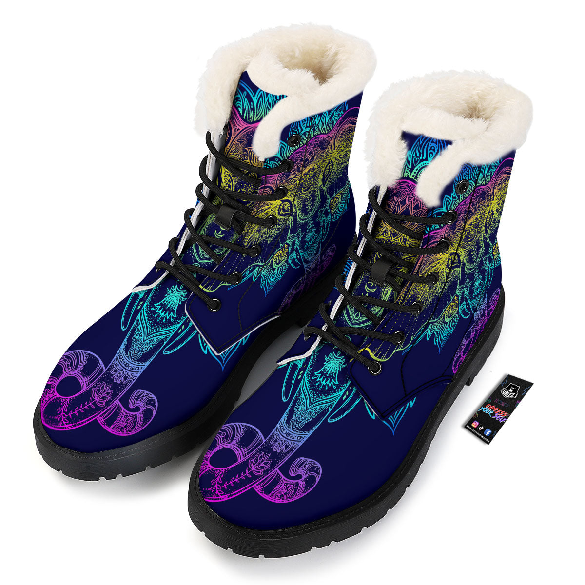 Mandala Spiritual Elephant Print Winter Boots-grizzshop