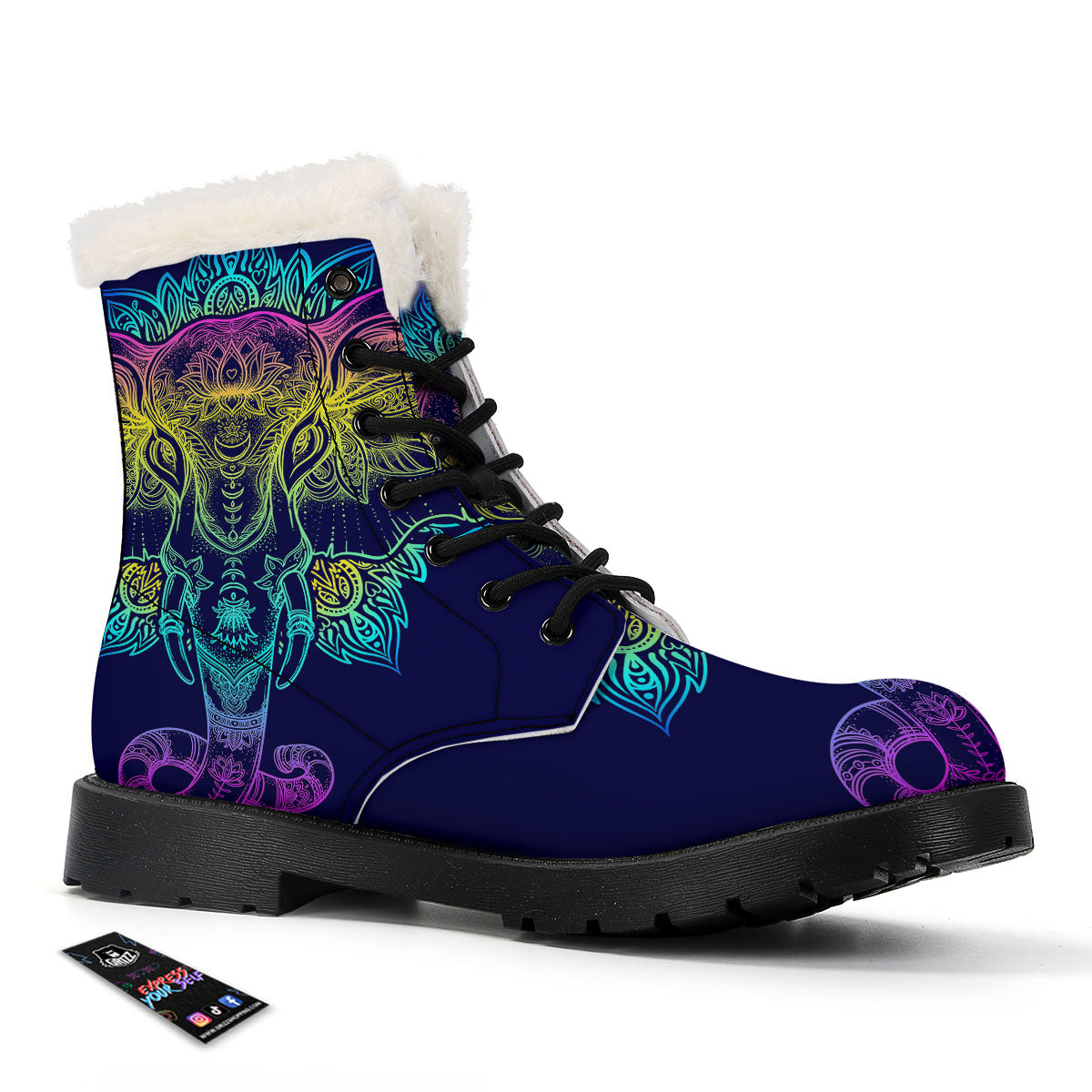 Mandala Spiritual Elephant Print Winter Boots-grizzshop