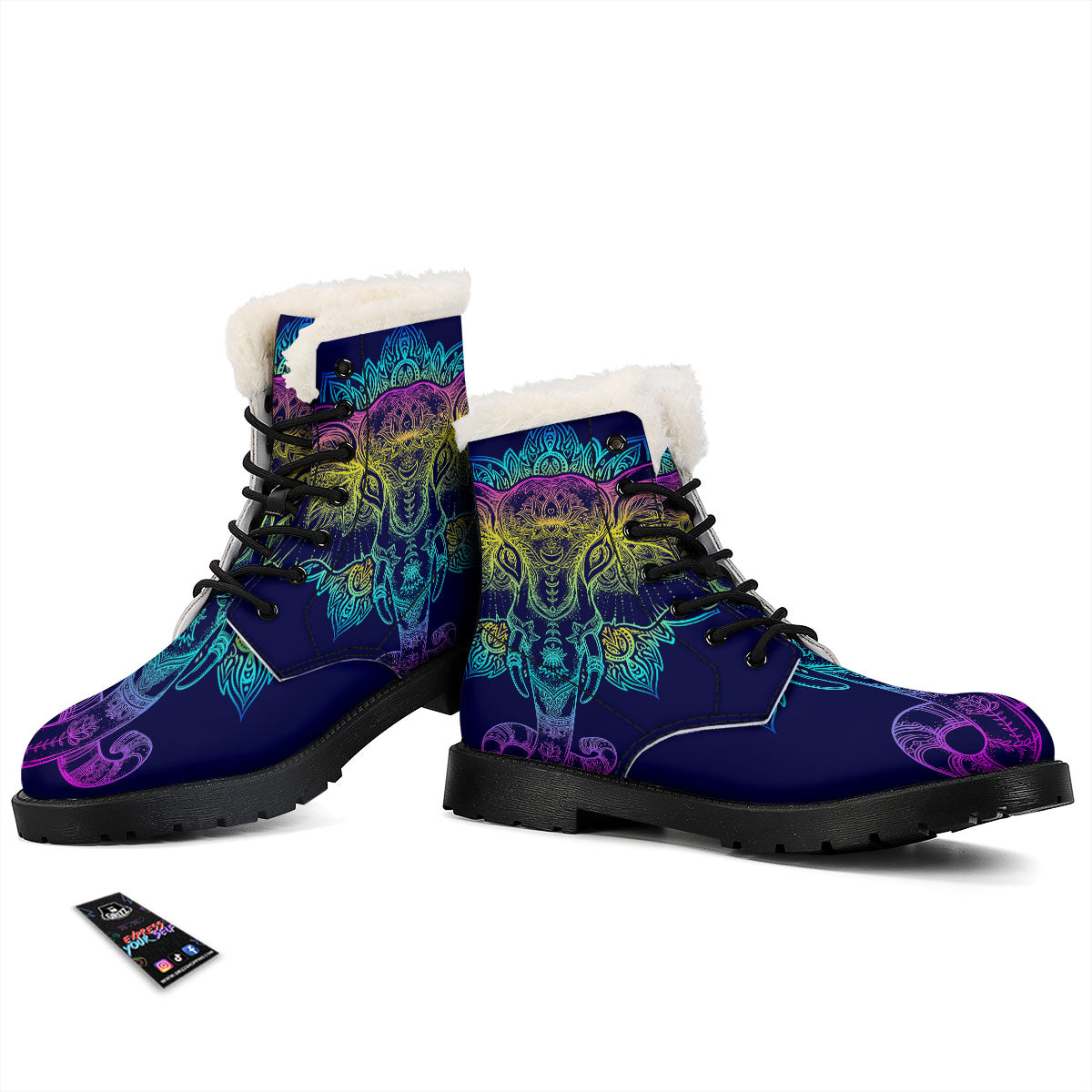 Mandala Spiritual Elephant Print Winter Boots-grizzshop