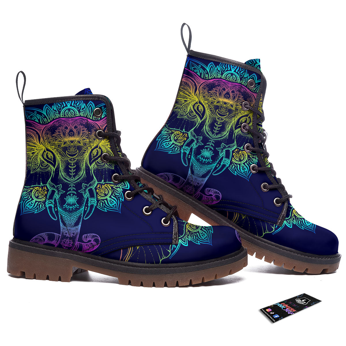 Mandala Spiritual Elephant Print Work Boots-grizzshop