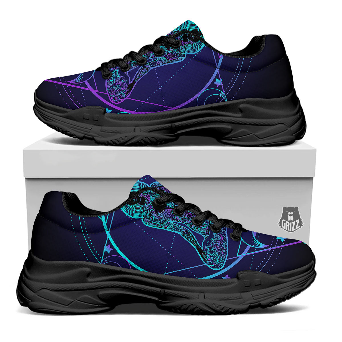 Mandala Spiritual Girl Print Black Chunky Shoes-grizzshop