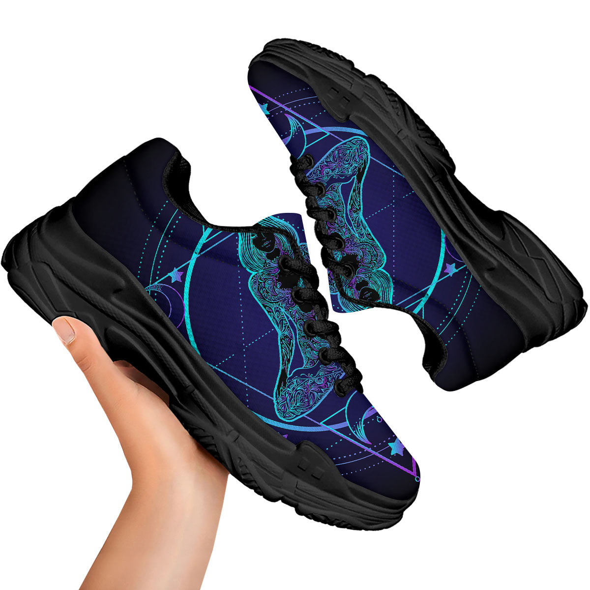 Mandala Spiritual Girl Print Black Chunky Shoes-grizzshop