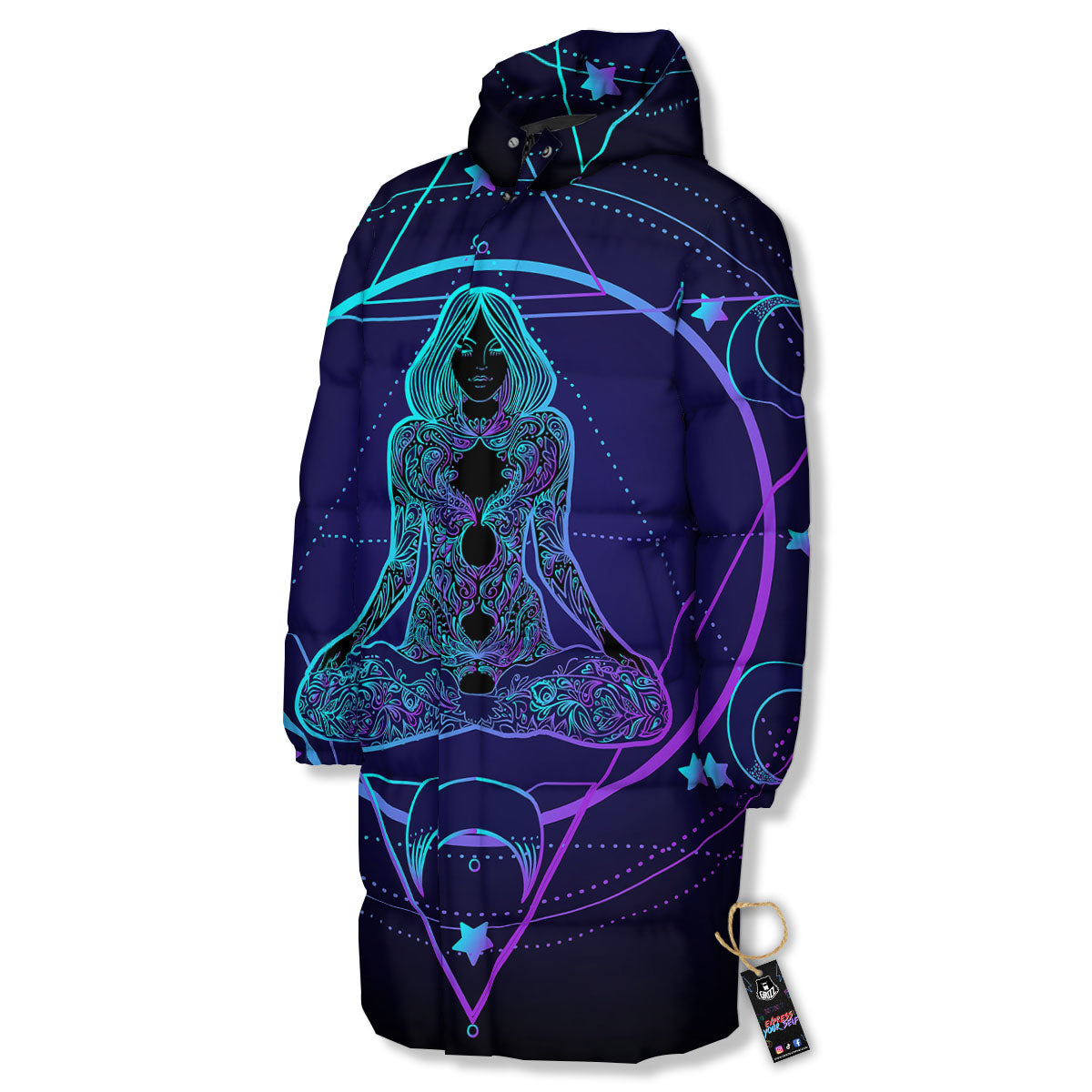 Mandala Spiritual Girl Print Long Down Jacket-grizzshop