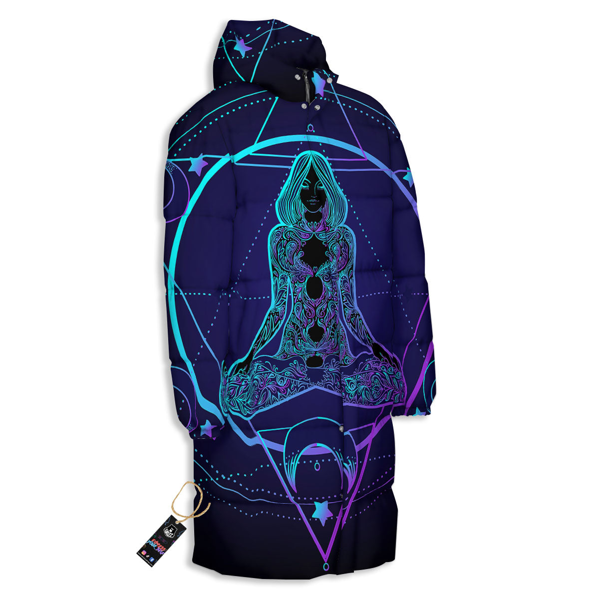 Mandala Spiritual Girl Print Long Down Jacket-grizzshop