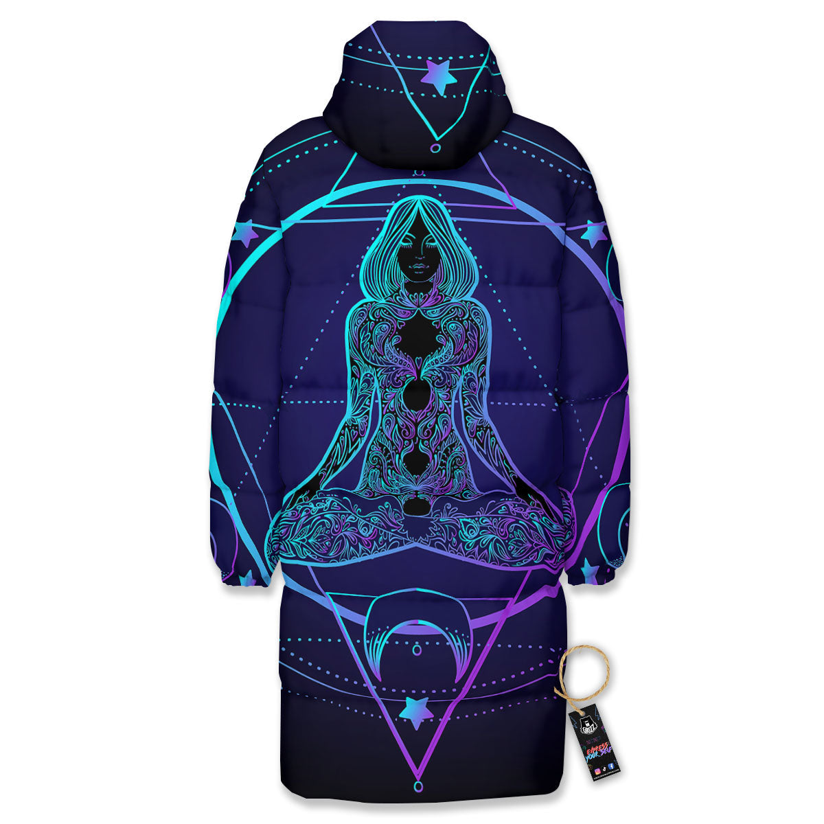 Mandala Spiritual Girl Print Long Down Jacket-grizzshop