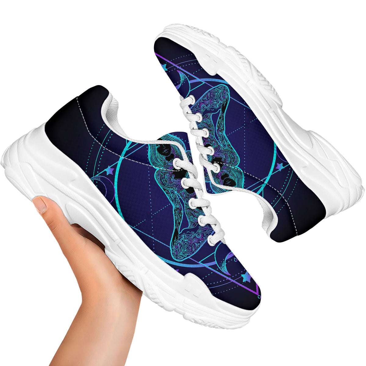 Mandala Spiritual Girl Print White Chunky Shoes-grizzshop