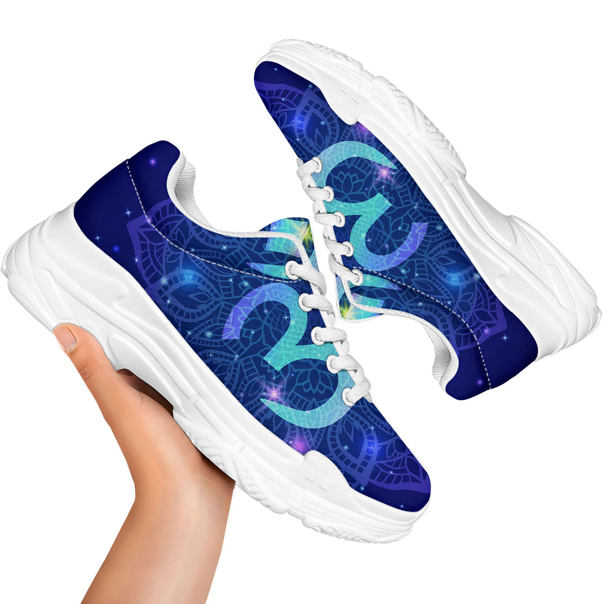 Mandala Spiritual Om Print White Chunky Shoes-grizzshop