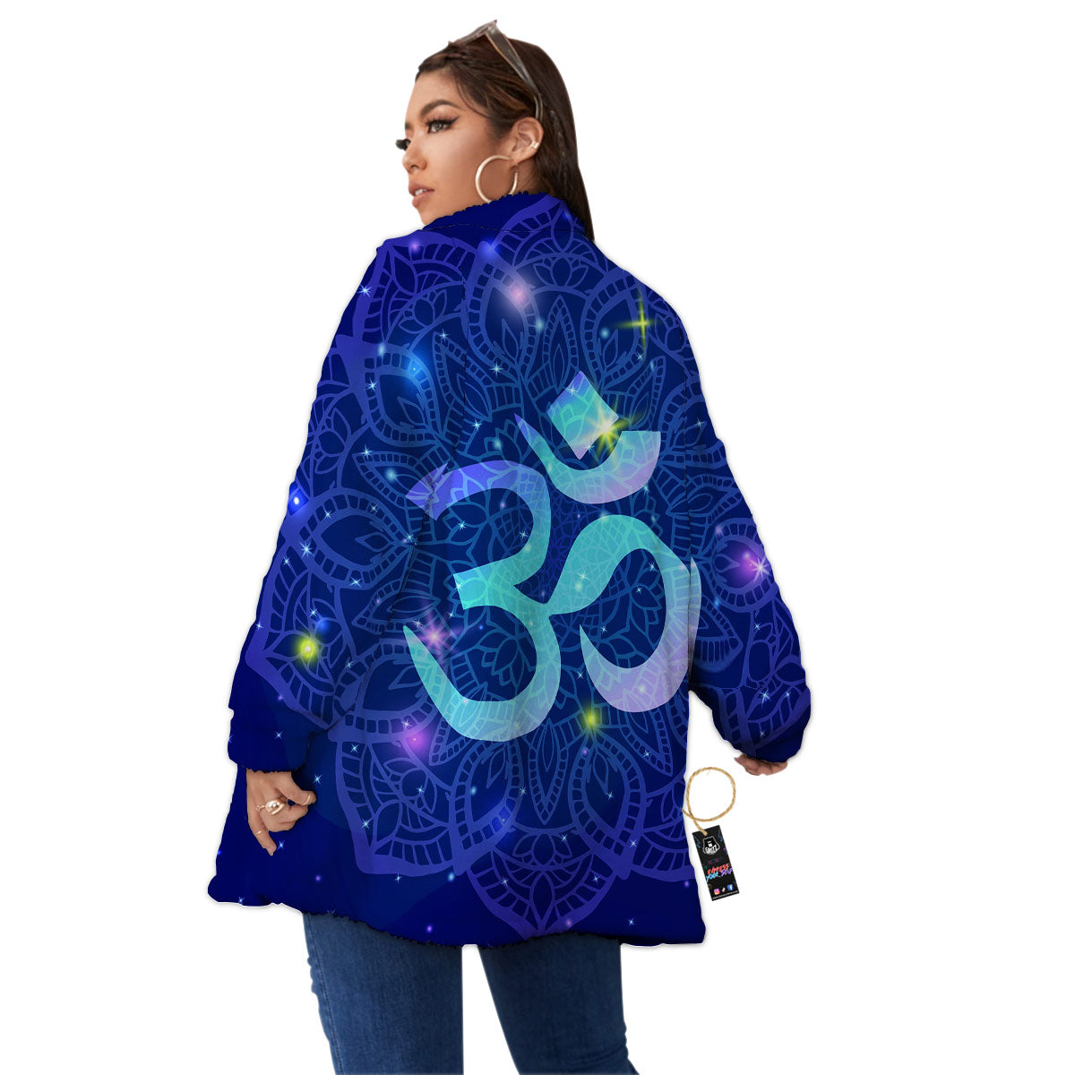 Mandala Spiritual Om Print Women's Sherpa Jacket-grizzshop