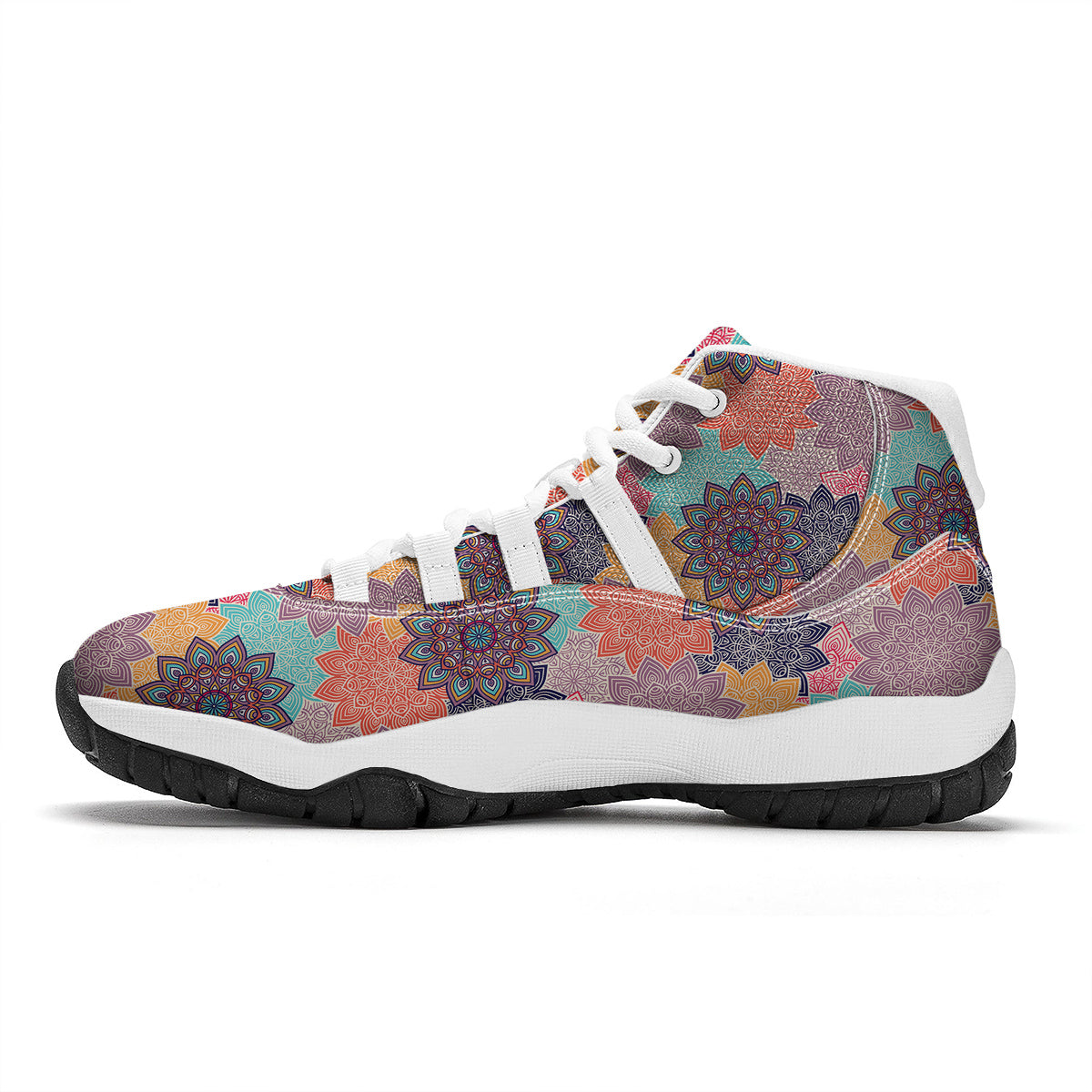 Mandala Sunflower White Bball Shoes-grizzshop