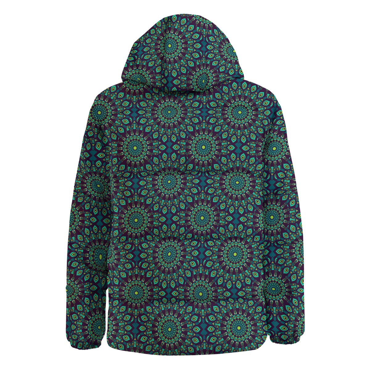 Mandala Teal Bohemian Print Pattern Down Jacket-grizzshop