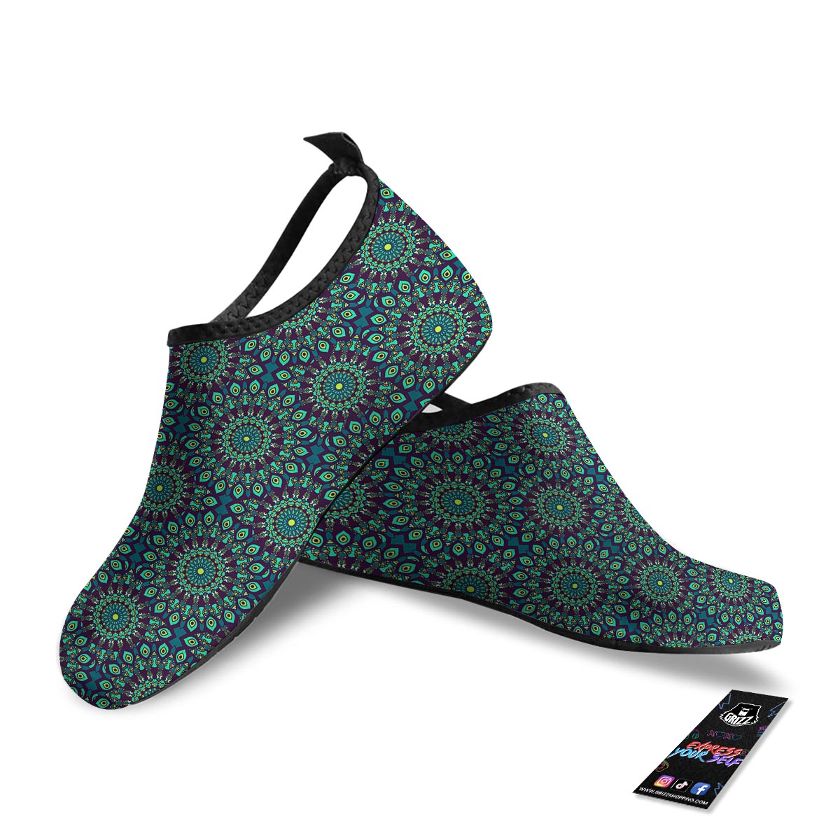 Mandala Teal Bohemian Print Pattern Water Shoes-grizzshop