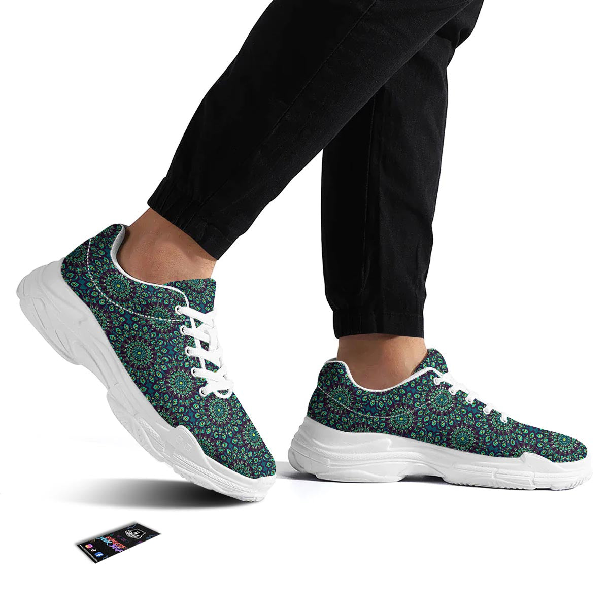 Mandala Teal Bohemian Print Pattern White Chunky Shoes-grizzshop