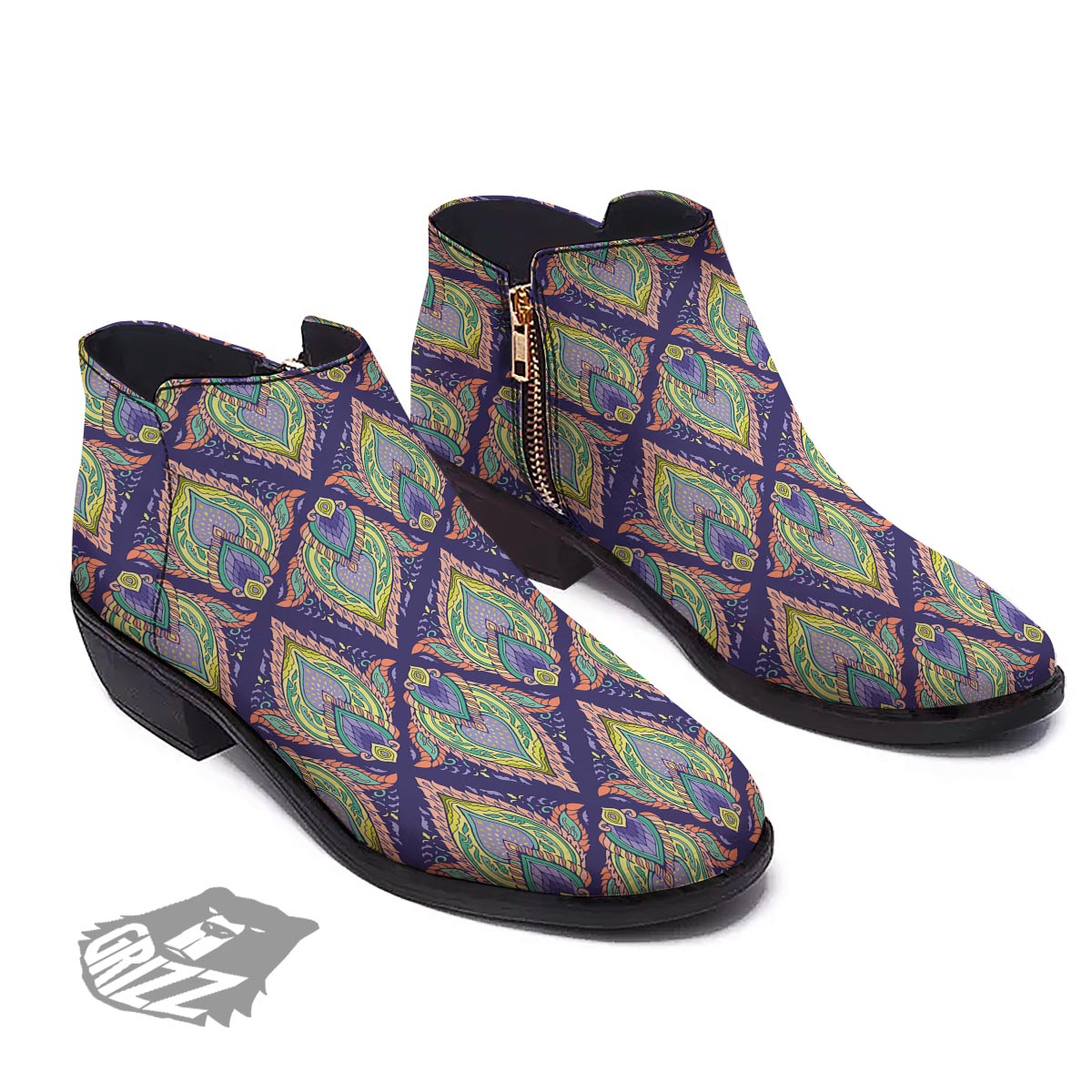 Mandala Thai Print Pattern Ankle Boots-grizzshop