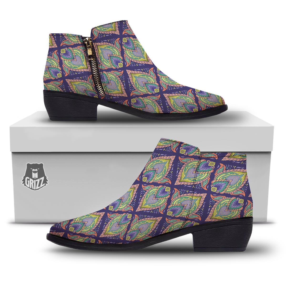Mandala Thai Print Pattern Ankle Boots-grizzshop