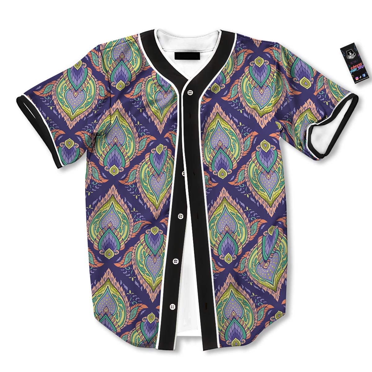Mandala Thai Print Pattern Baseball Jersey-grizzshop