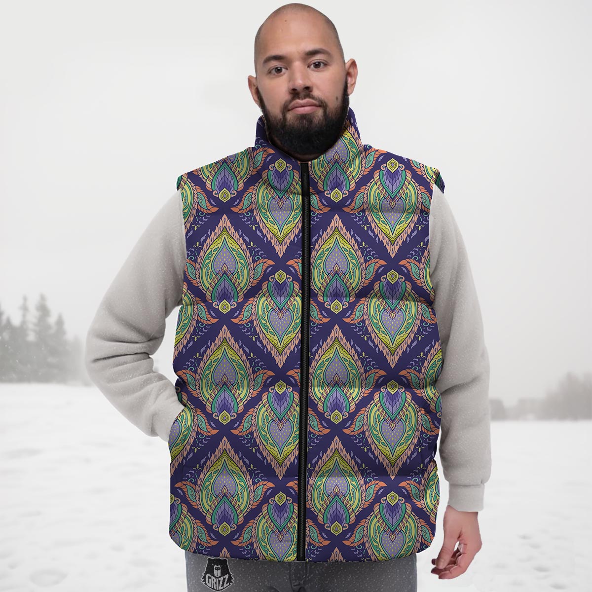 Mandala Thai Print Pattern Down Vest-grizzshop