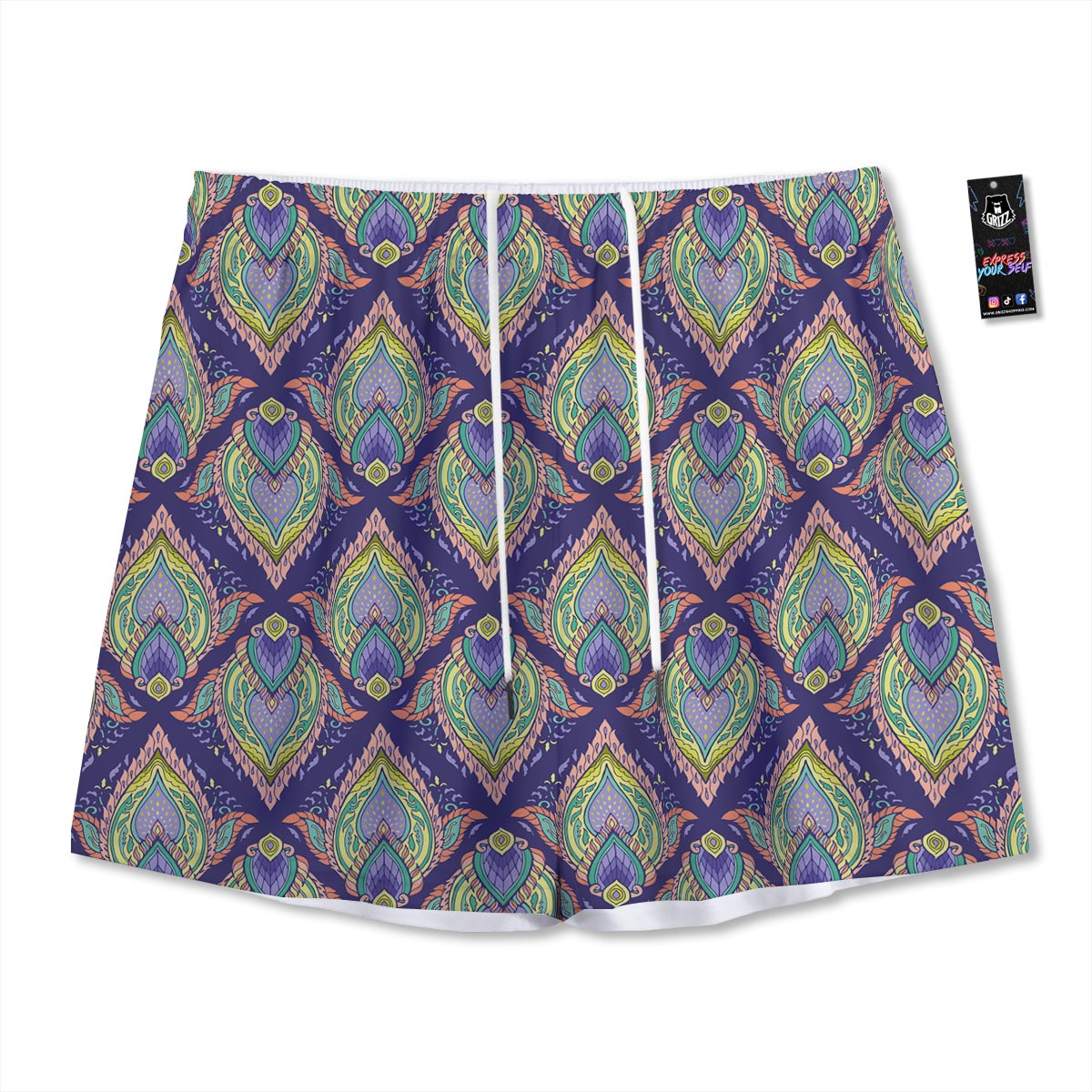 Mandala Thai Print Pattern Mesh Shorts-grizzshop
