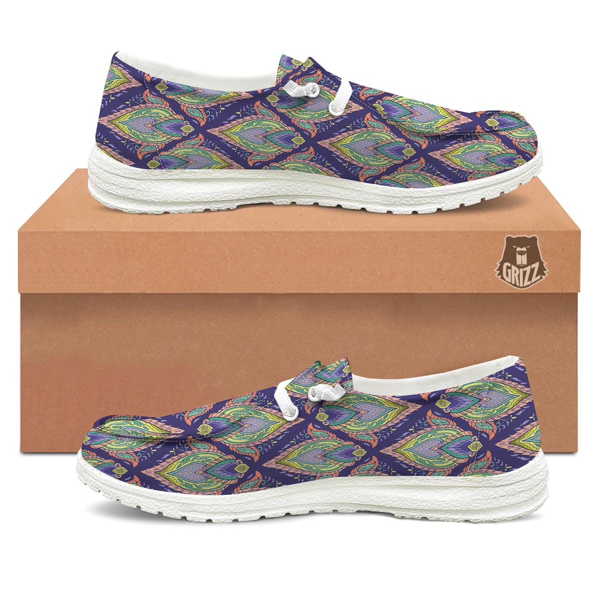 Mandala Thai Print Pattern White Loafers-grizzshop