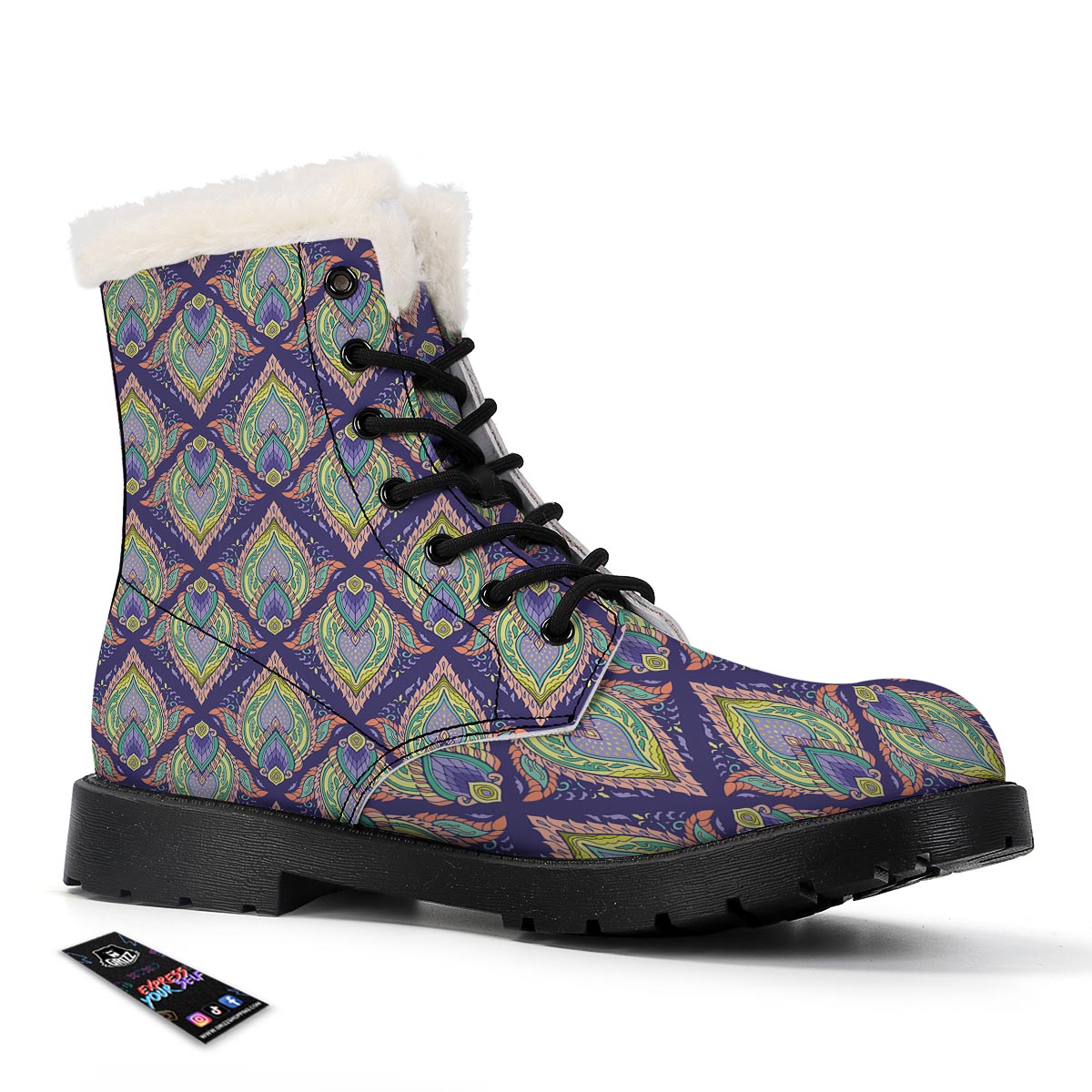 Mandala Thai Print Pattern Winter Boots-grizzshop