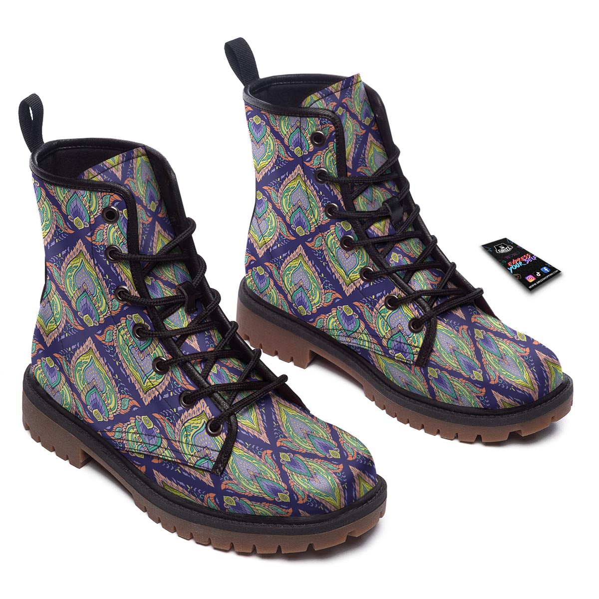 Mandala Thai Print Pattern Work Boots-grizzshop