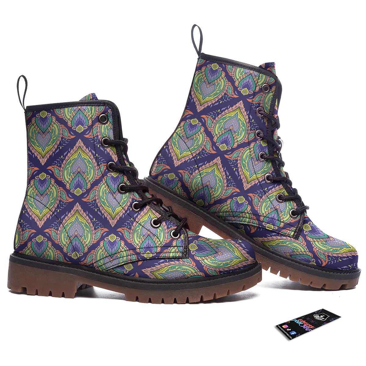 Mandala Thai Print Pattern Work Boots-grizzshop