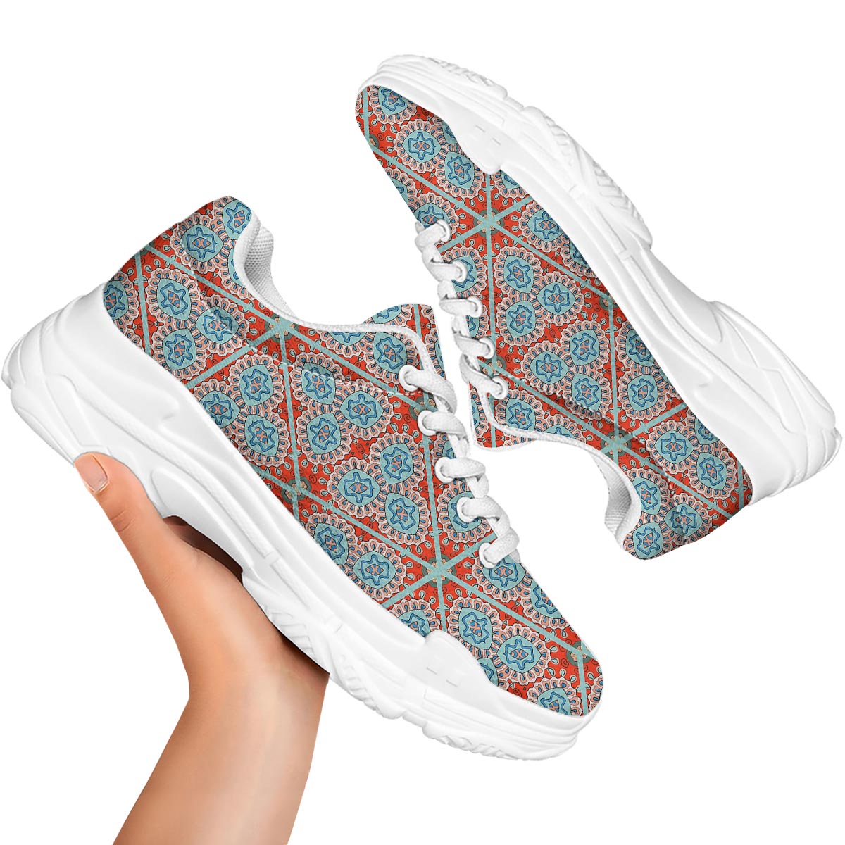 Mandala Triangle Bohemian Print Pattern White Chunky Shoes-grizzshop