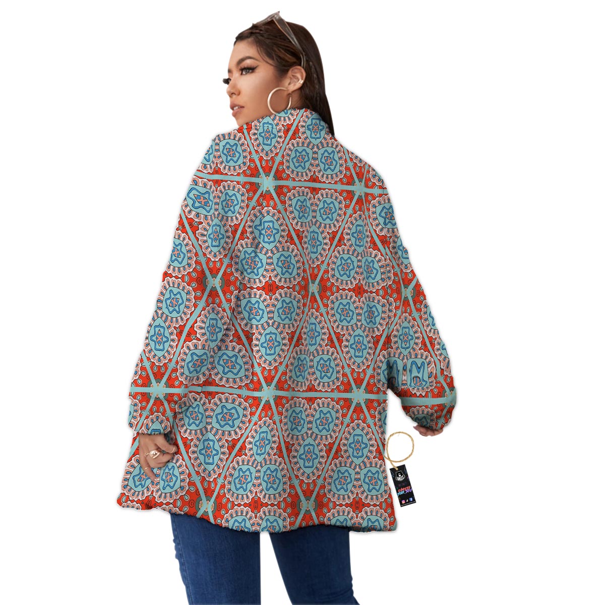 Mandala Triangle Bohemian Print Pattern Women's Sherpa Jacket-grizzshop
