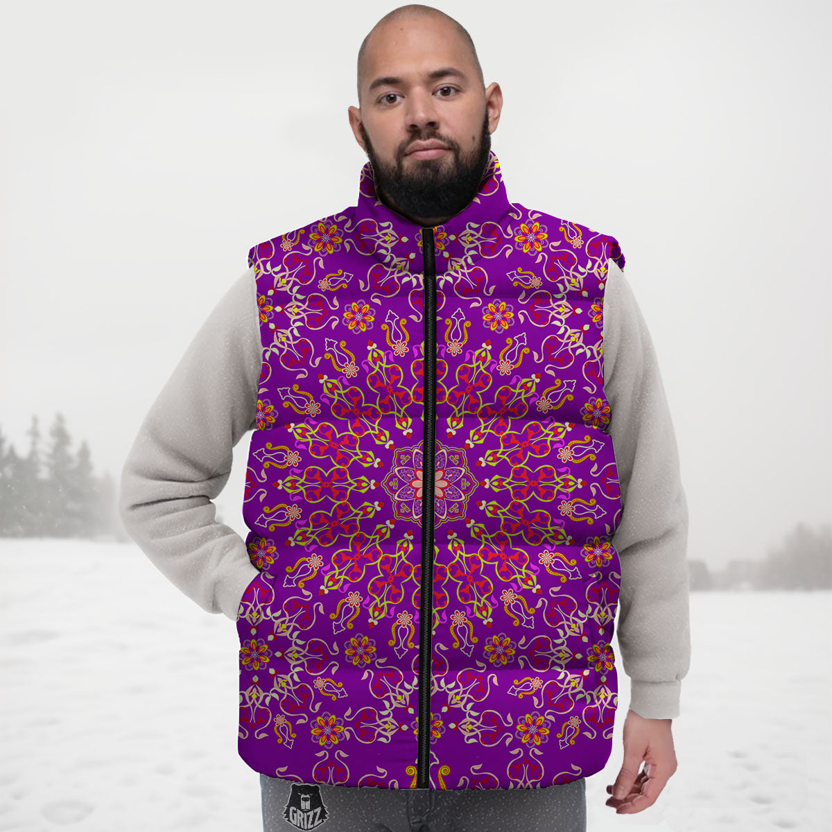 Mandala Trippy Purple Print Down Vest