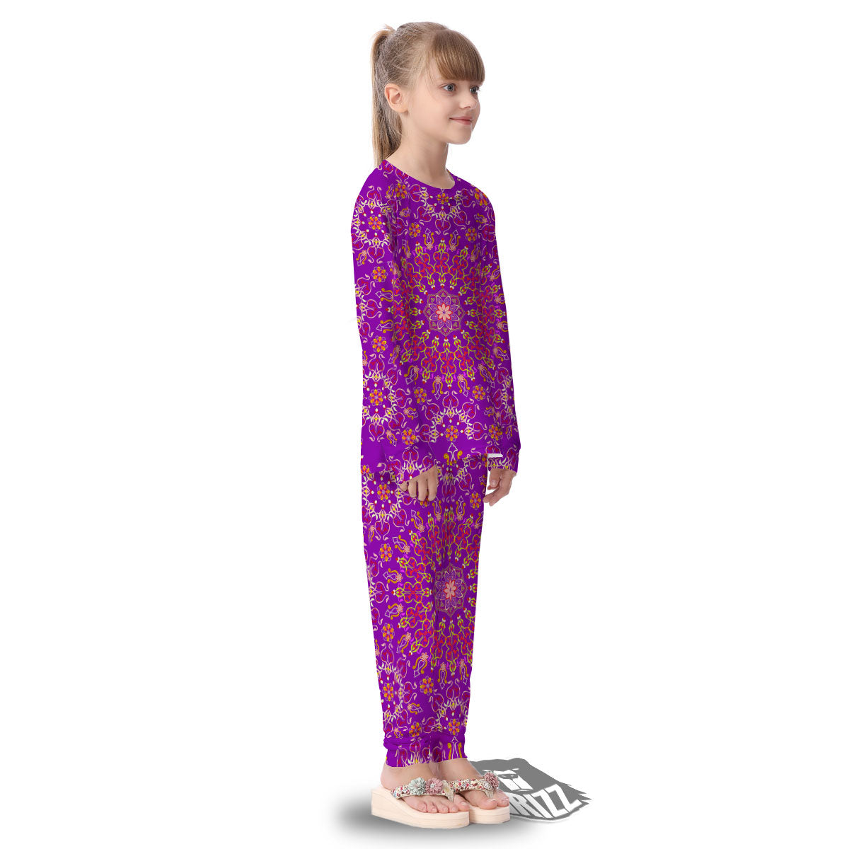 Mandala Trippy Purple Print Kid's Pajamas-grizzshop