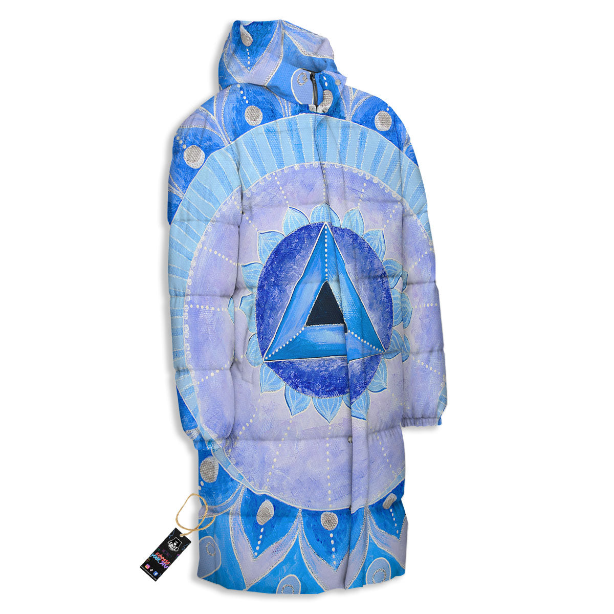 Mandala Vishuddha Chakra Print Long Down Jacket-grizzshop