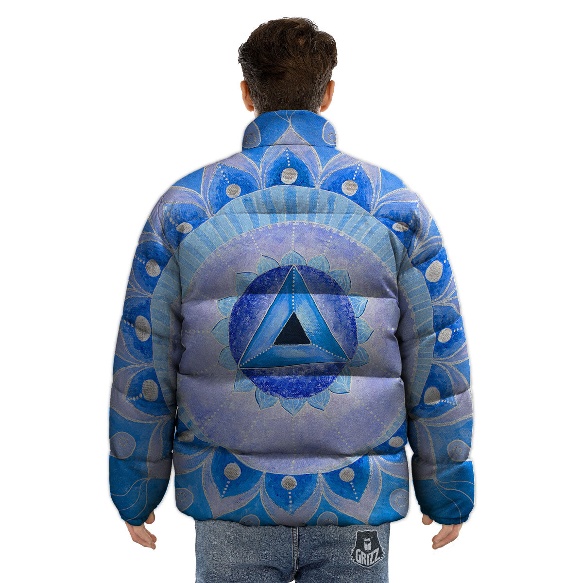 Mandala Vishuddha Chakra Print Puffer Jacket-grizzshop