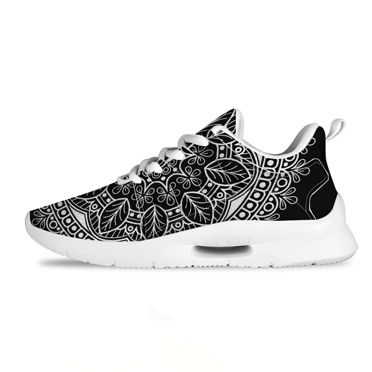 Mandala White And Black Print Tennis Shoes-grizzshop