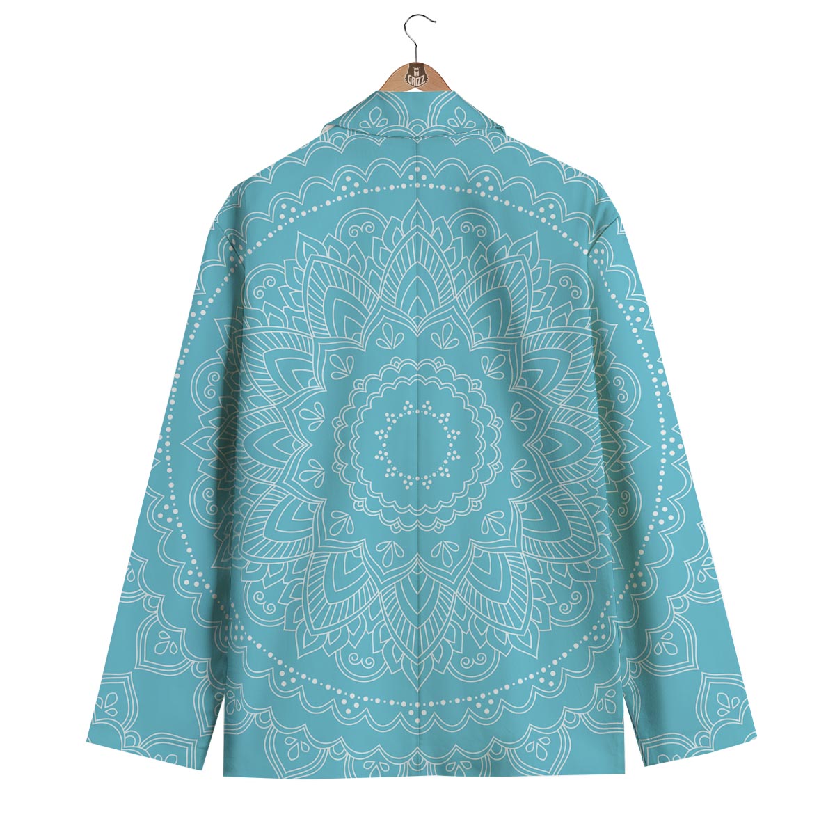 Mandala White And Teal Print Men's Blazer-grizzshop
