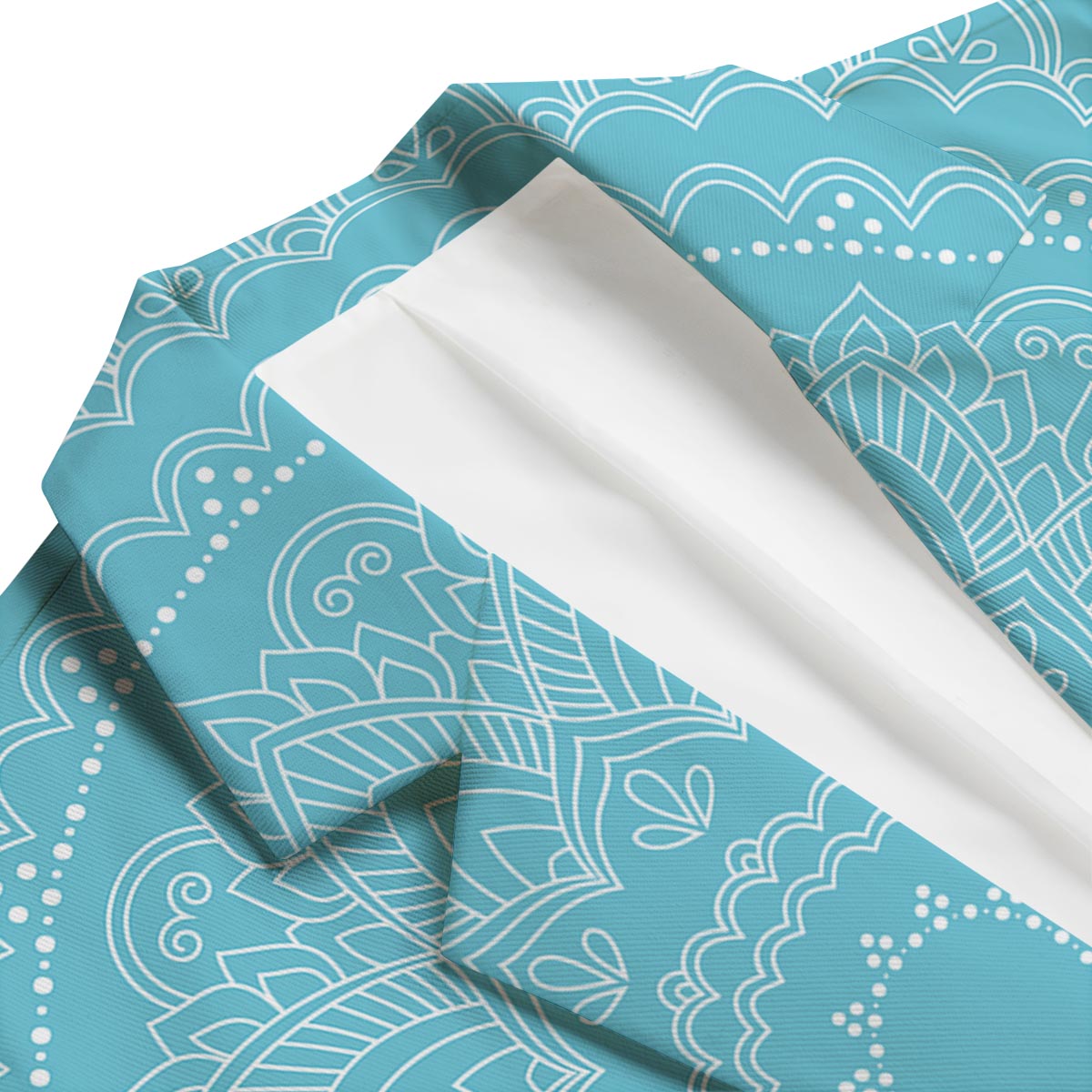 Mandala White And Teal Print Men's Blazer-grizzshop