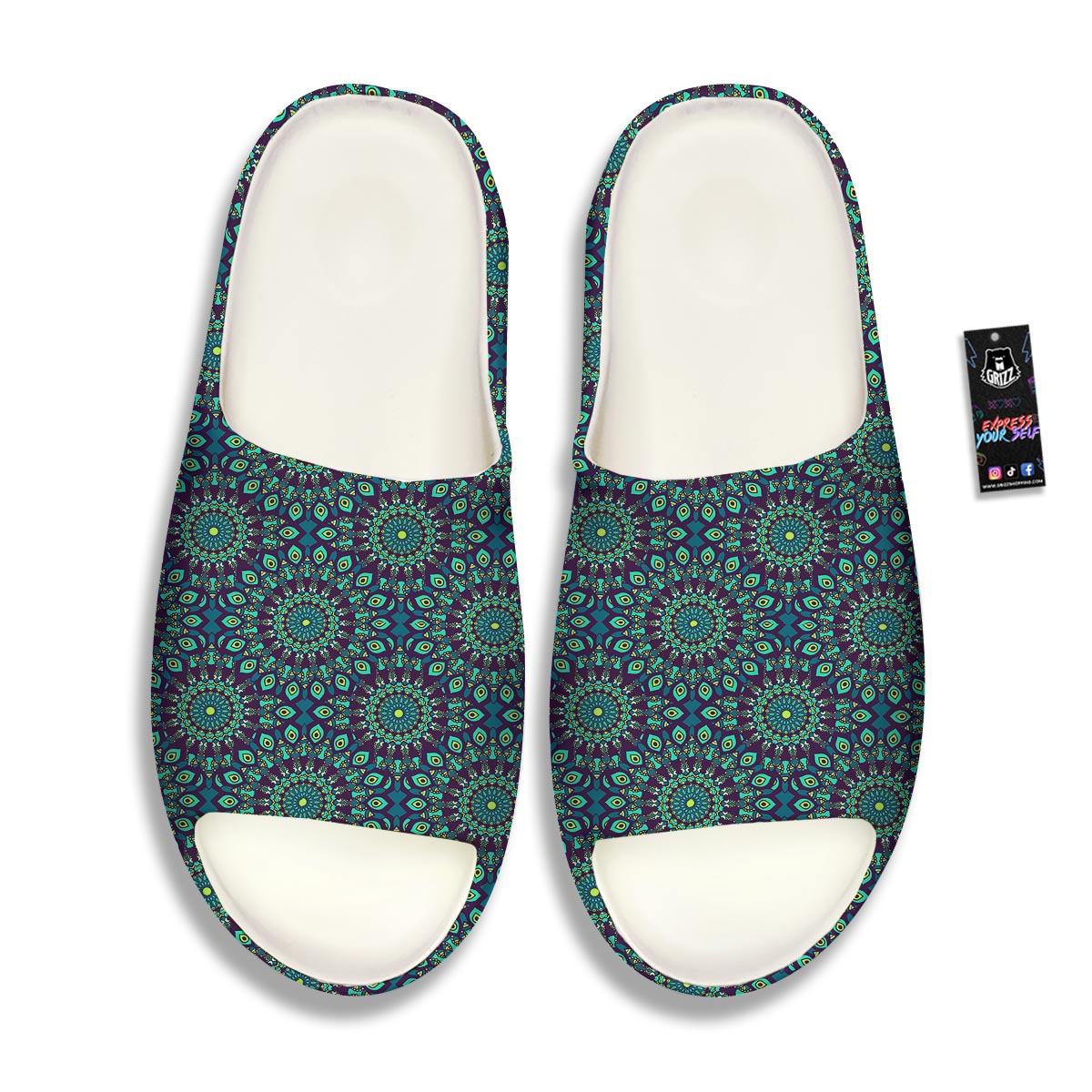 Mandala Teal Bohemian Print Pattern Sandals-grizzshop