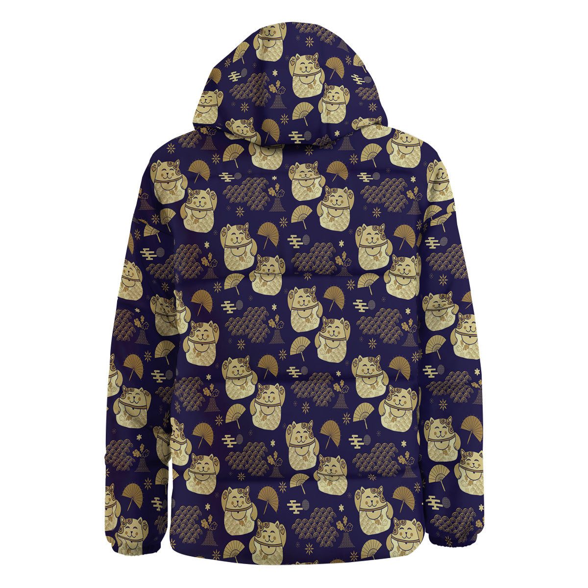 Maneki Neko Cat Japanese Print Pattern Down Jacket-grizzshop