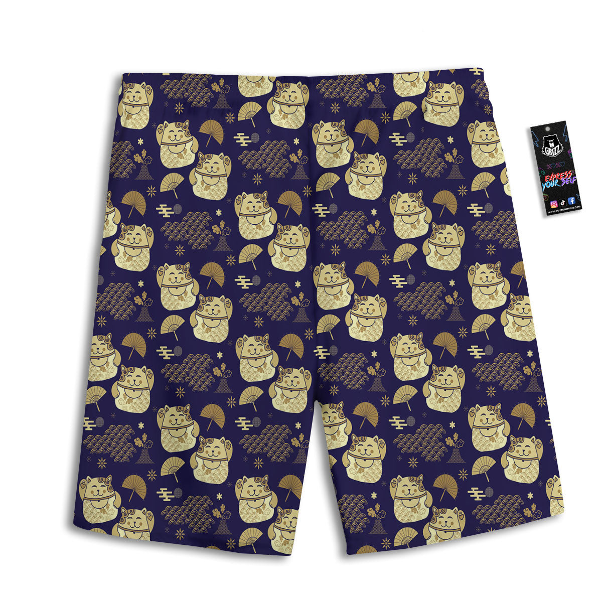 Maneki Neko Cat Japanese Print Pattern Men's Athletic Shorts