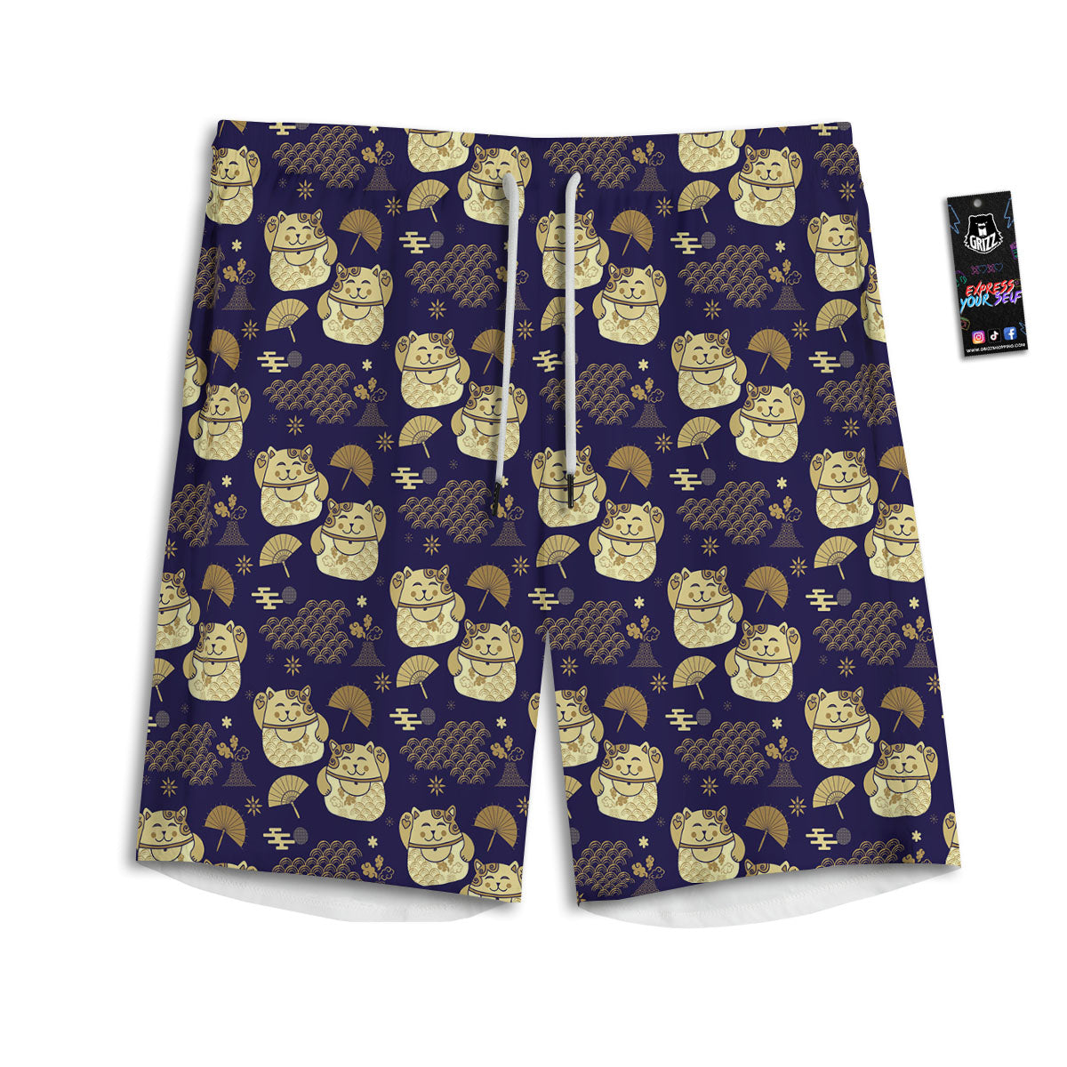 Maneki Neko Cat Japanese Print Pattern Men's Athletic Shorts