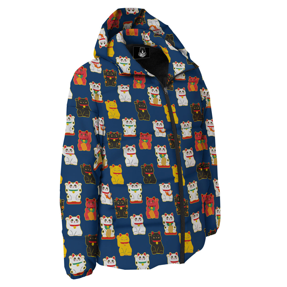 Maneki Neko Colorful Print Pattern Down Jacket-grizzshop