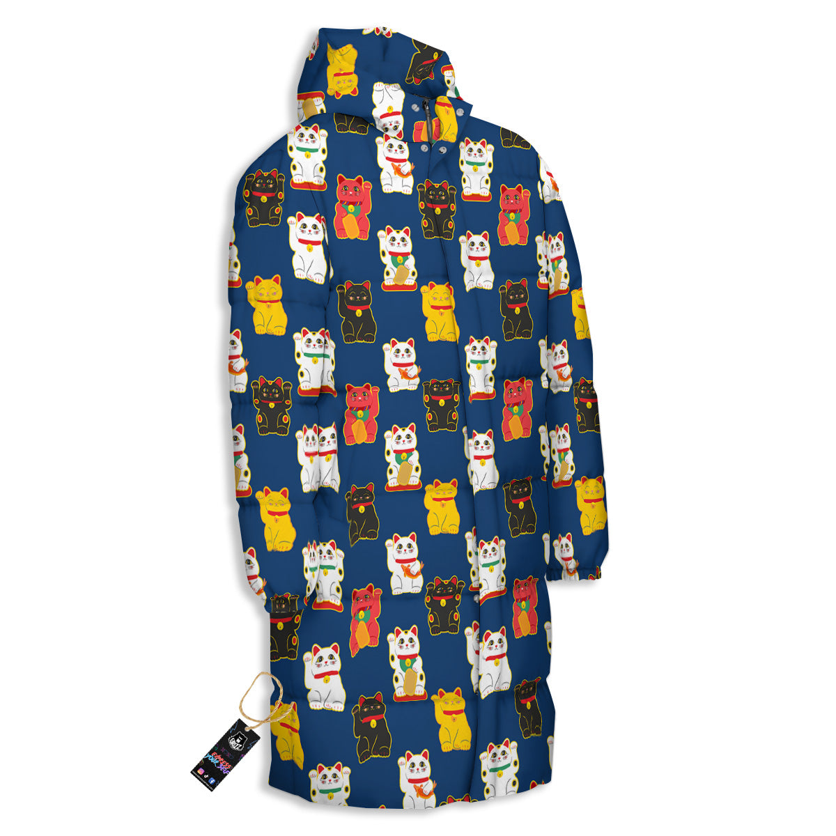Maneki Neko Colorful Print Pattern Long Down Jacket-grizzshop