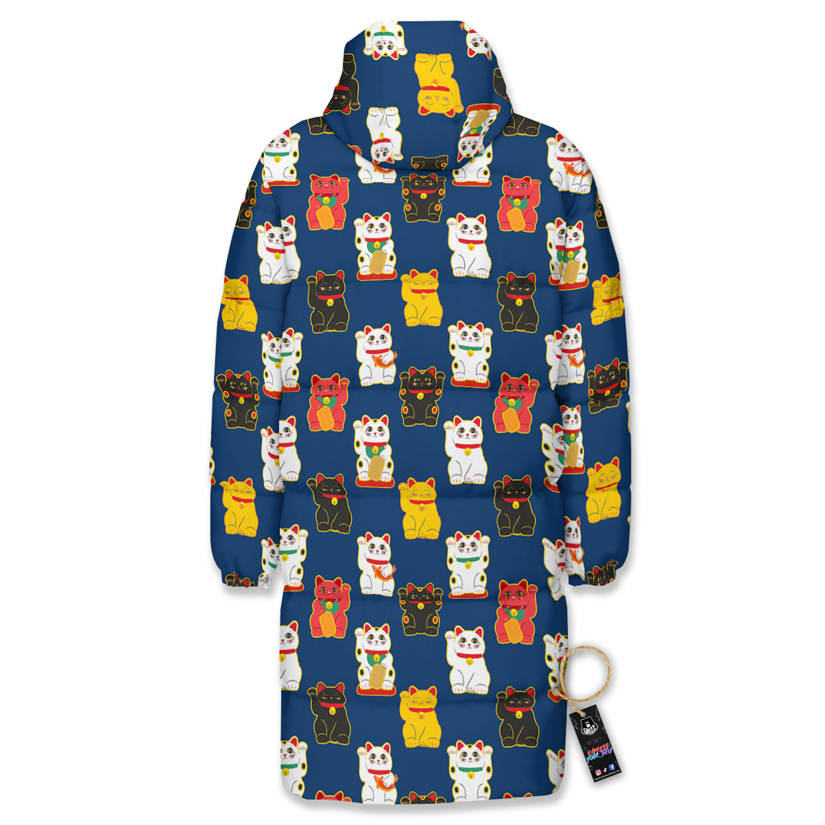 Maneki Neko Colorful Print Pattern Long Down Jacket-grizzshop