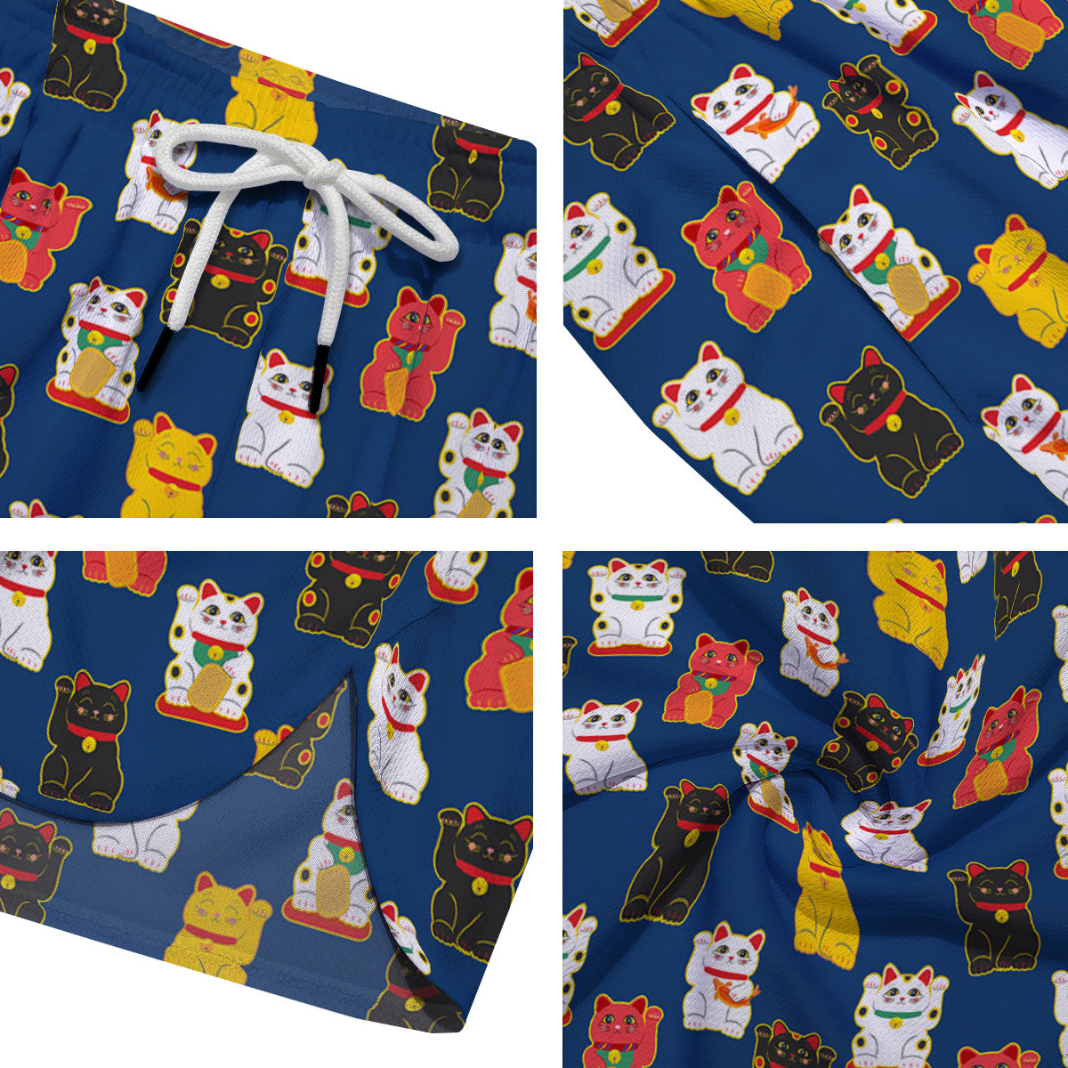 Maneki Neko Colorful Print Pattern Men's Running Shorts-grizzshop
