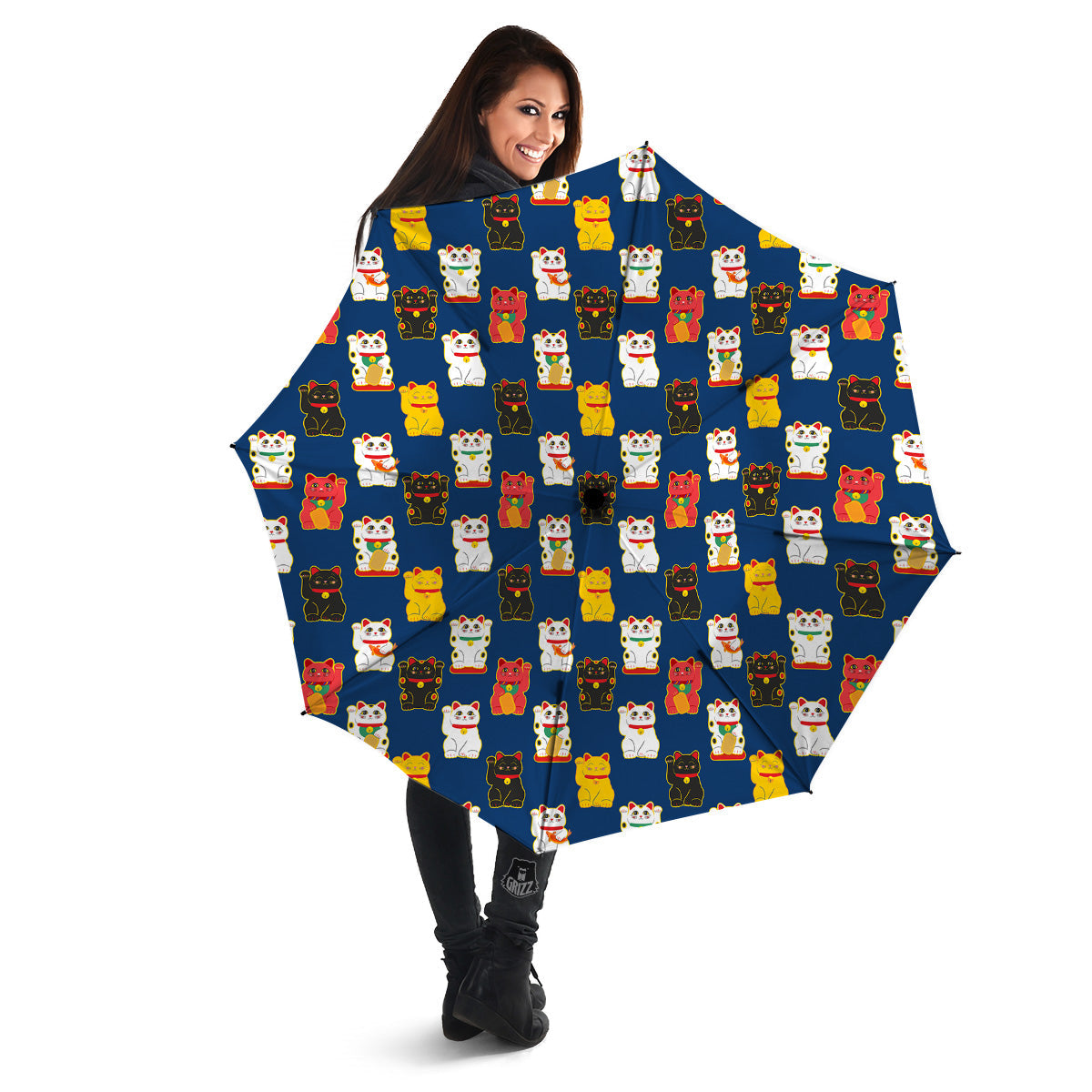 Maneki Neko Colorful Print Pattern Umbrella-grizzshop