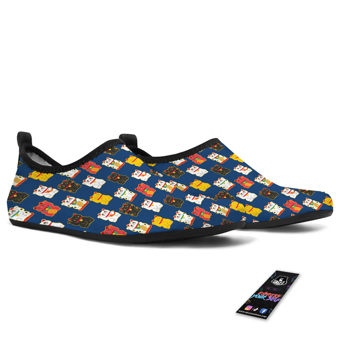 Maneki Neko Colorful Print Pattern Water Shoes-grizzshop