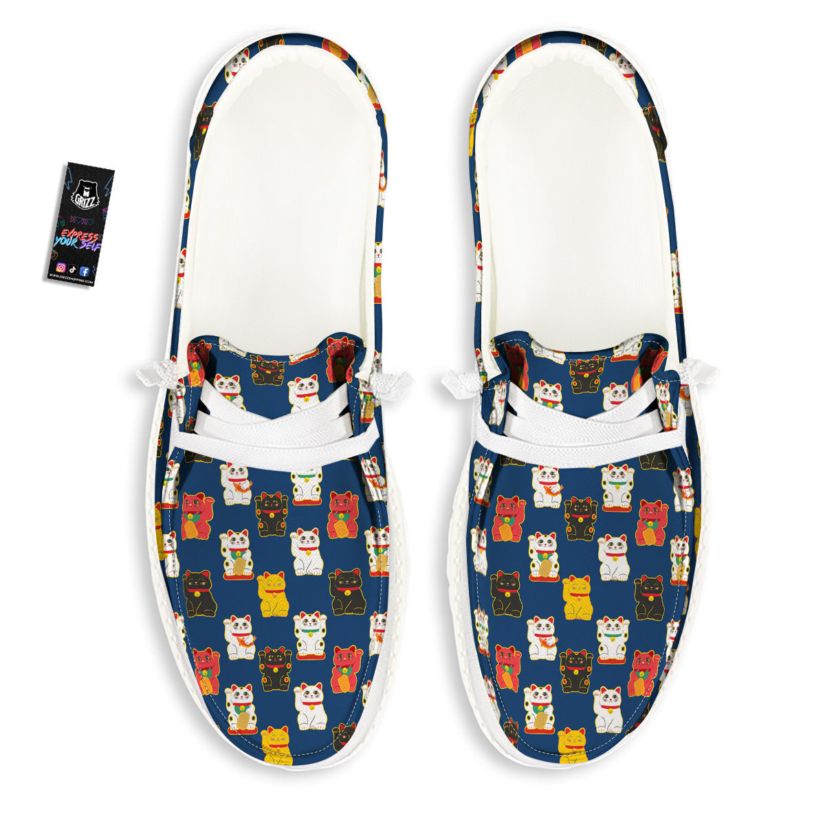 Maneki Neko Colorful Print Pattern White Loafers-grizzshop